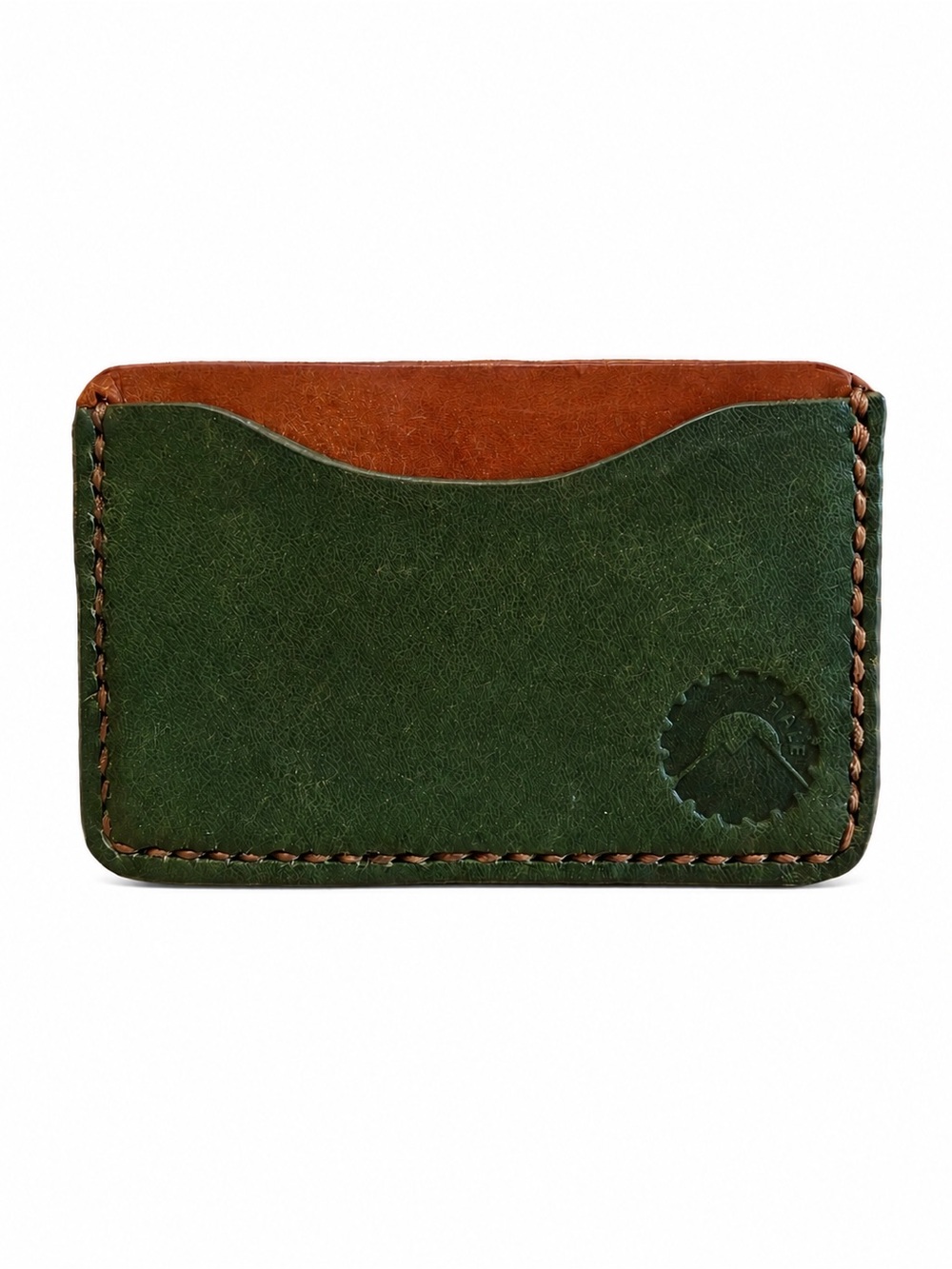 Handmade Minimalist Green and Brown Leather Card Holder